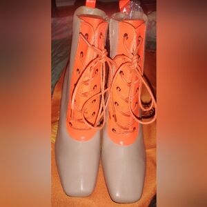 Women’s Lace-Up High Heel Boots in Orange